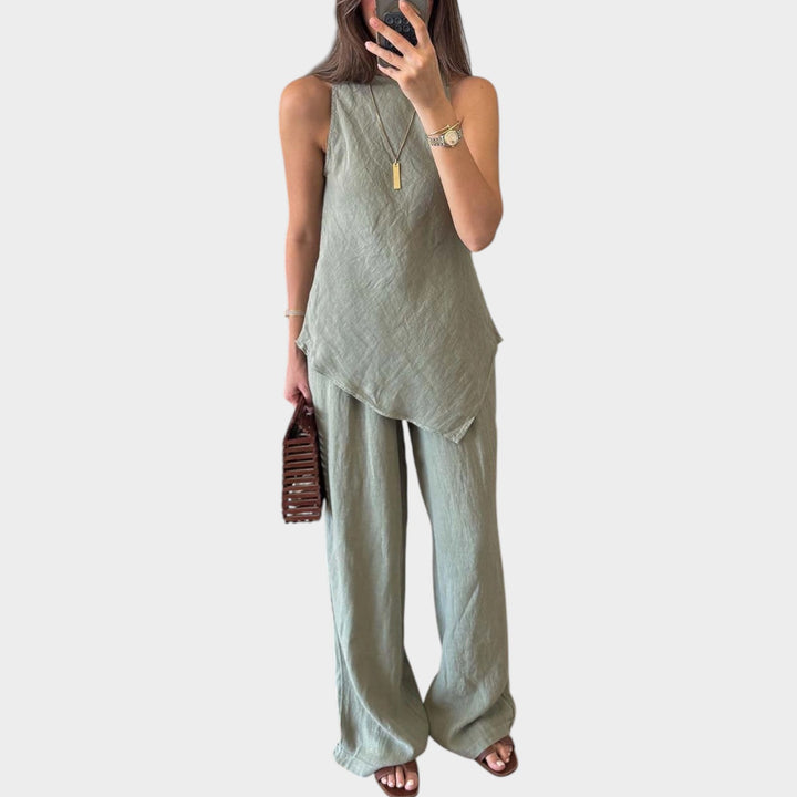 Sleeveless Asymmetric Linen Set