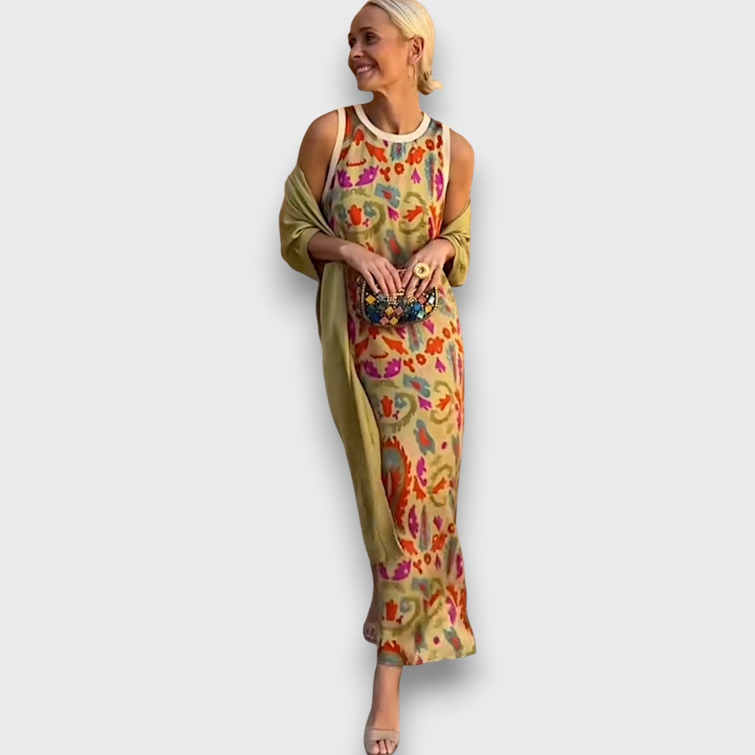 Long Floral Dress with Airy Jacket