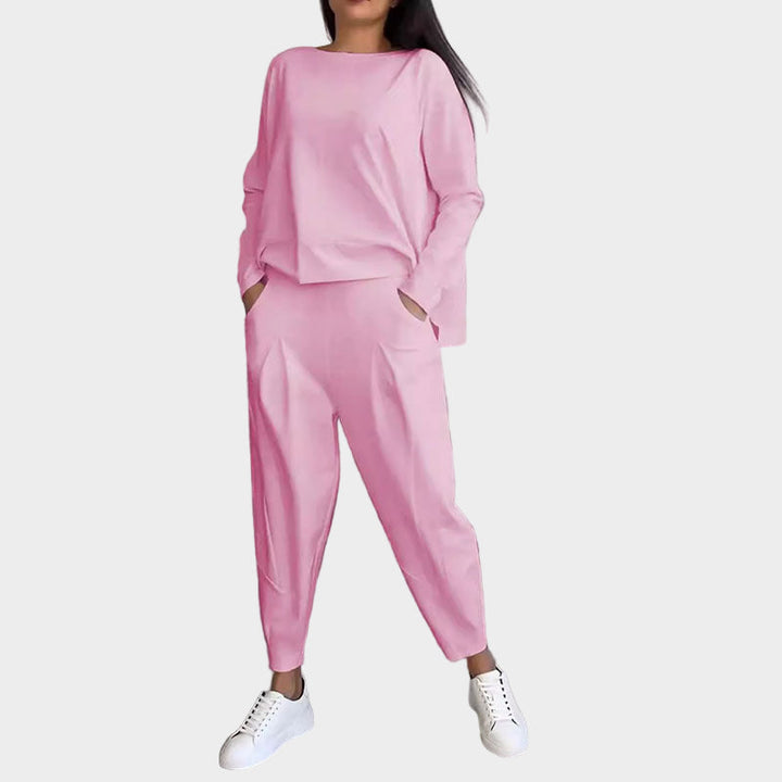 Blouse and Trousers Set with Airy Elegance